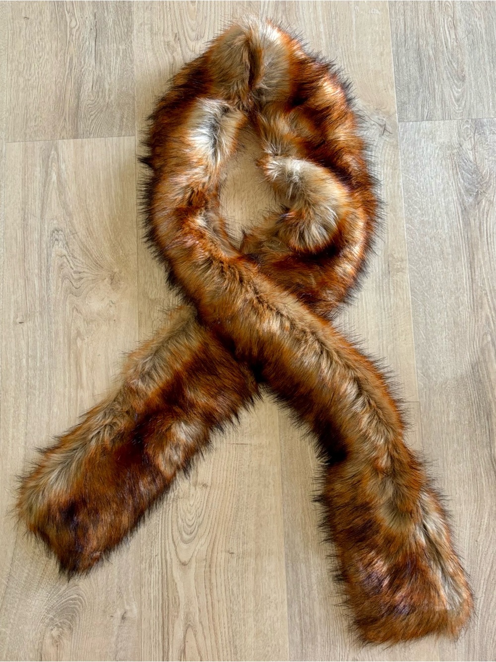 Brown FAUX FUR Fox Scarf Stole 71" Long Synthetic Fleece Lined Vintage Glam Wrap